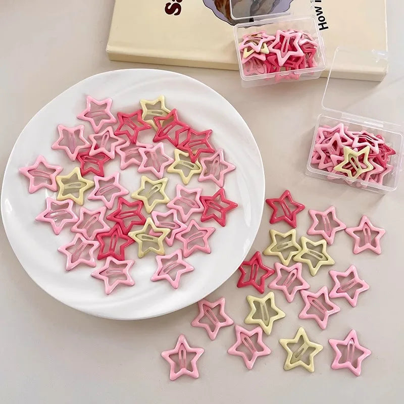 10/50PCS Colorful Kawaii Star Barrettes – Y2K Sweet Girls Metal Snap Hairclips & Hair Jewelry Gifts
