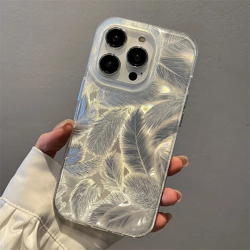 Fashion Laser Gradient Feather Phone Case – Shockproof Silicone Cover for iPhone 11 15 14 13 12, Pro Max & Pro Models