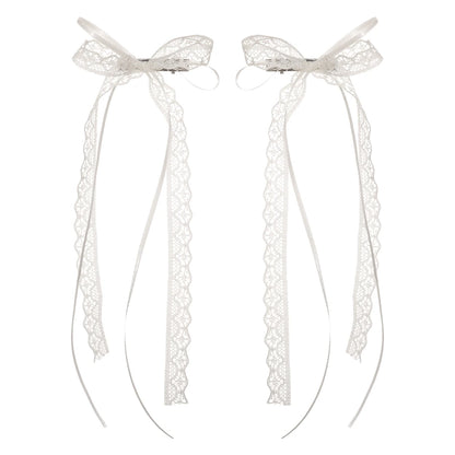 2pcs Korean Fashion Lace Bow Hairpins – White Ribbon Hair Clips for Women & Girls, Top Clip, Female Hair Accessories & Gifts