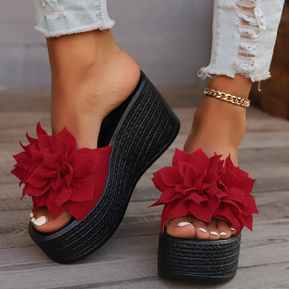 Women’s Platform Wedge Slippers – Summer Beach High Heel Flower Fashion Casual Sandals