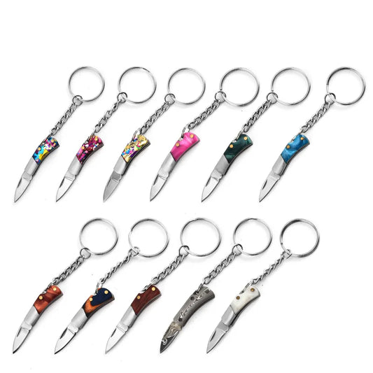 5cm Mini Folding Knife Keychain – Acrylic & Brass Portable Blade Pendant for Camping, Outdoor, and Everyday Carry