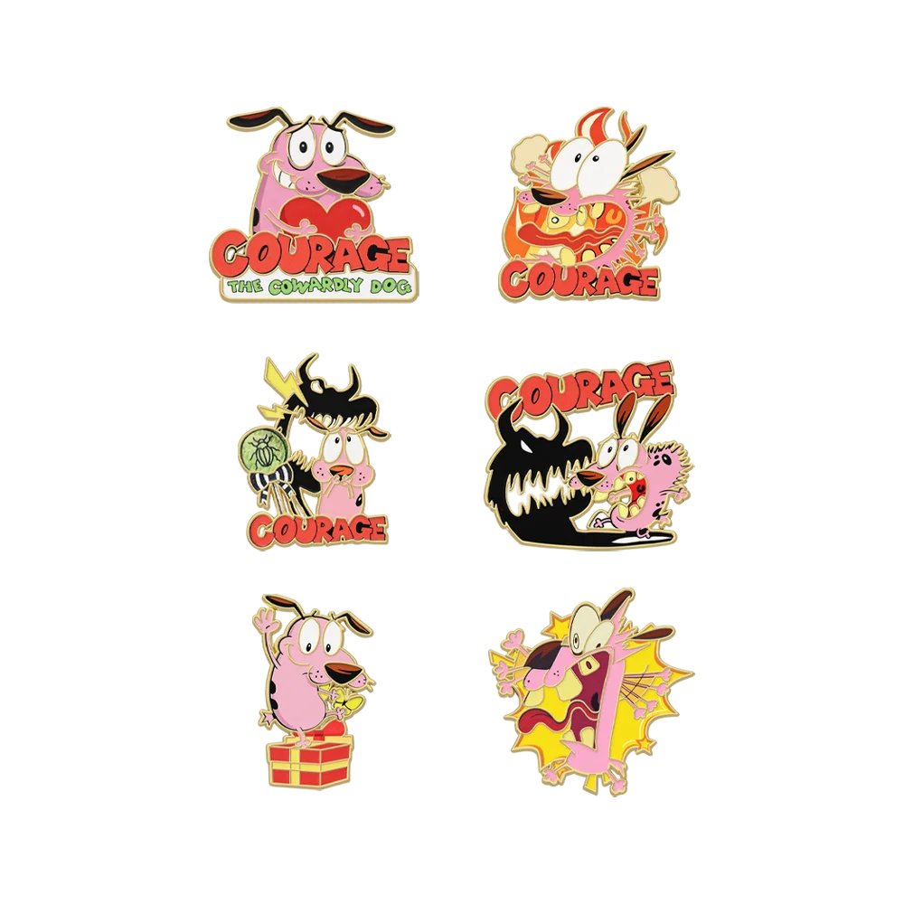 6-Piece Anime Cowardly Hero Dogs Enamel Pin Set - Metal Lapel Brooch Badges for Backpacks, Fashion Accessories and Gifts
