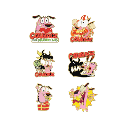 6-Piece Anime Cowardly Hero Dogs Enamel Pin Set - Metal Lapel Brooch Badges for Backpacks, Fashion Accessories and Gifts