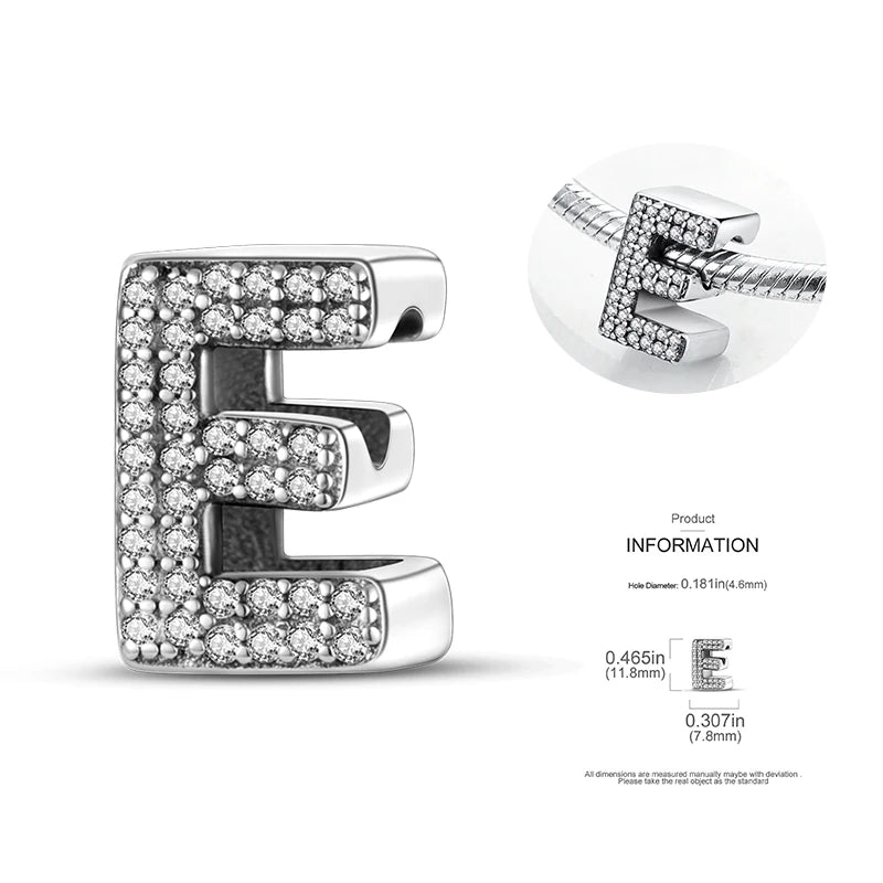 26 A-Z Alphabet Beads 925 Silver LOVE Letter Charms for 3mm Bracelets - CZ Zircon DIY Jewelry Gift