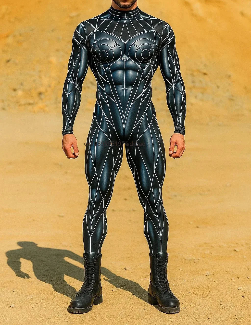 Men's Cyberpunk Muscle Bodysuit - Sci-Fi Printed Cosplay Zentai Costume for Carnival, Stage & Performance Events
