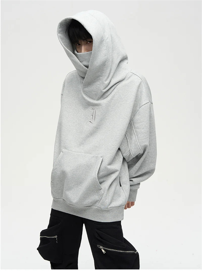 Autumn Ninja Streetwear Turtleneck Hoodie - Men's Embroidered Y2K Vintage Fleece Sweatshirt, Hip Hop Fashion