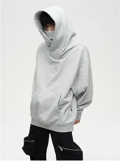 Autumn Ninja Streetwear Turtleneck Hoodie - Men's Embroidered Y2K Vintage Fleece Sweatshirt, Hip Hop Fashion