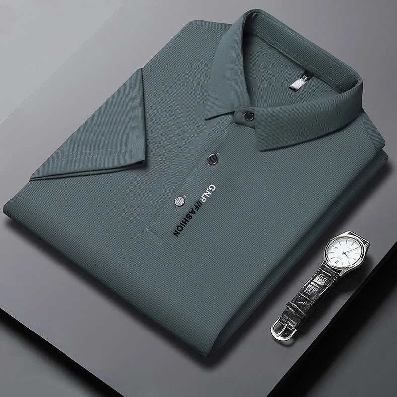 Men's Short Sleeve Polo Shirt - Breathable Solid Color Casual Business Style Top