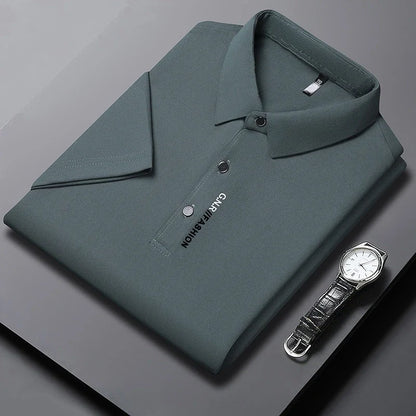 Men's Short Sleeve Polo Shirt - Breathable Solid Color Casual Business Style Top