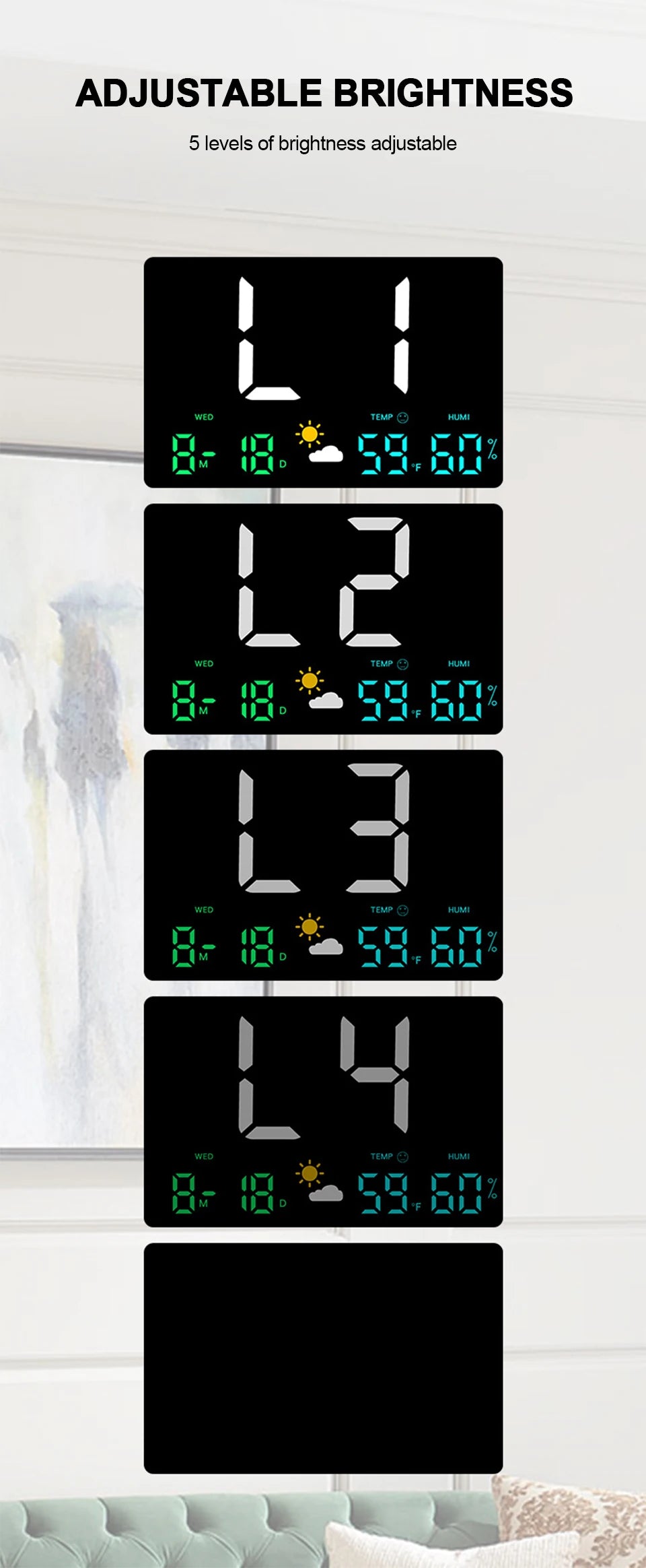 High-Definition Large-Screen Digital Wall Clock – Multi-Function Weather Clock with Temperature, Humidity Display & Color Alarm