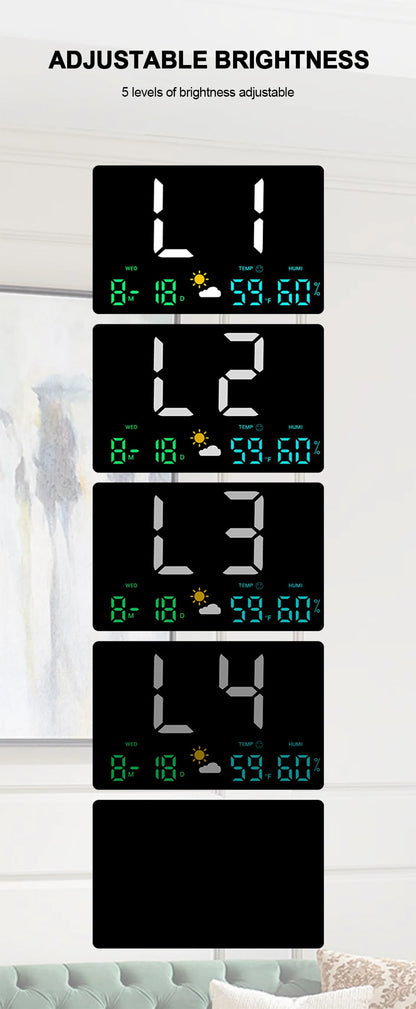 High-Definition Large-Screen Digital Wall Clock – Multi-Function Weather Clock with Temperature, Humidity Display & Color Alarm
