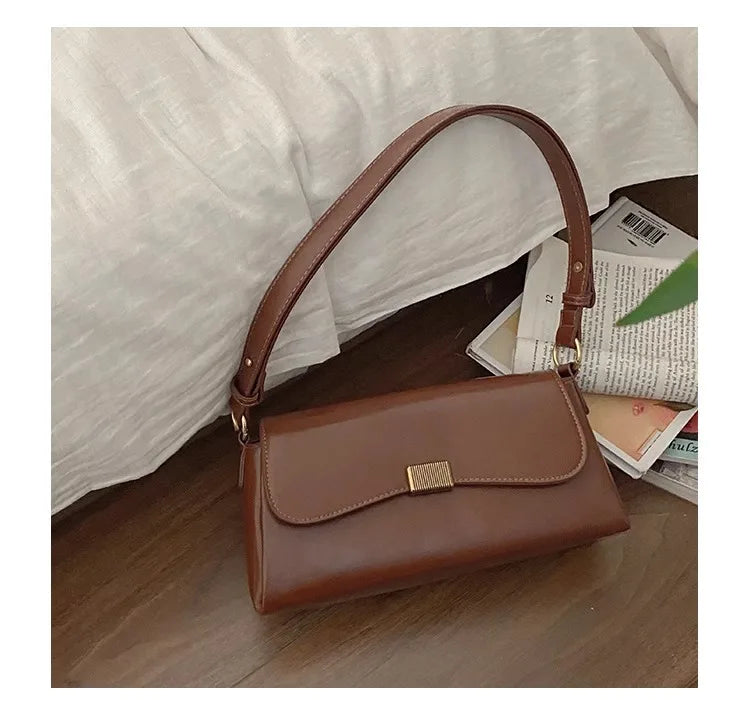 Retro Underarm Bag for Women – New Autumn Winter Fashion, Solid Color PU Leather Handbag, Casual Commuter Single Shoulder Bag