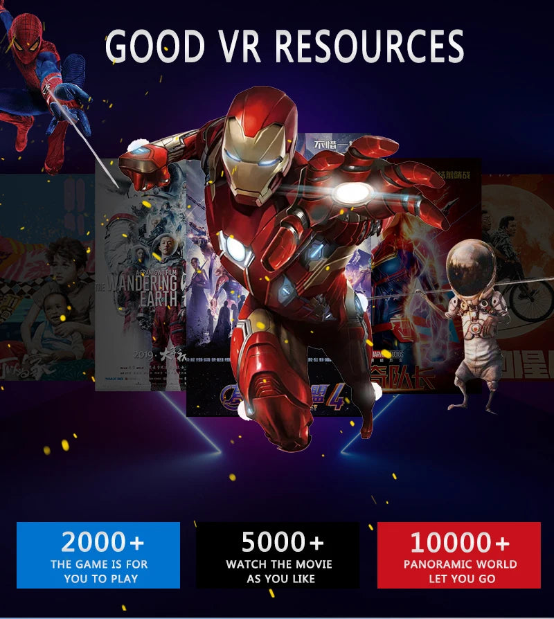 Original J20 4K VR Headset - 3D Virtual Reality Glasses Box with Stereo & Rocker for iOS/Android Phones up to 6.7"