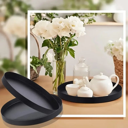 Modern Black Round ABS Tray - Circular Candle Holder Decorative Display Stand
