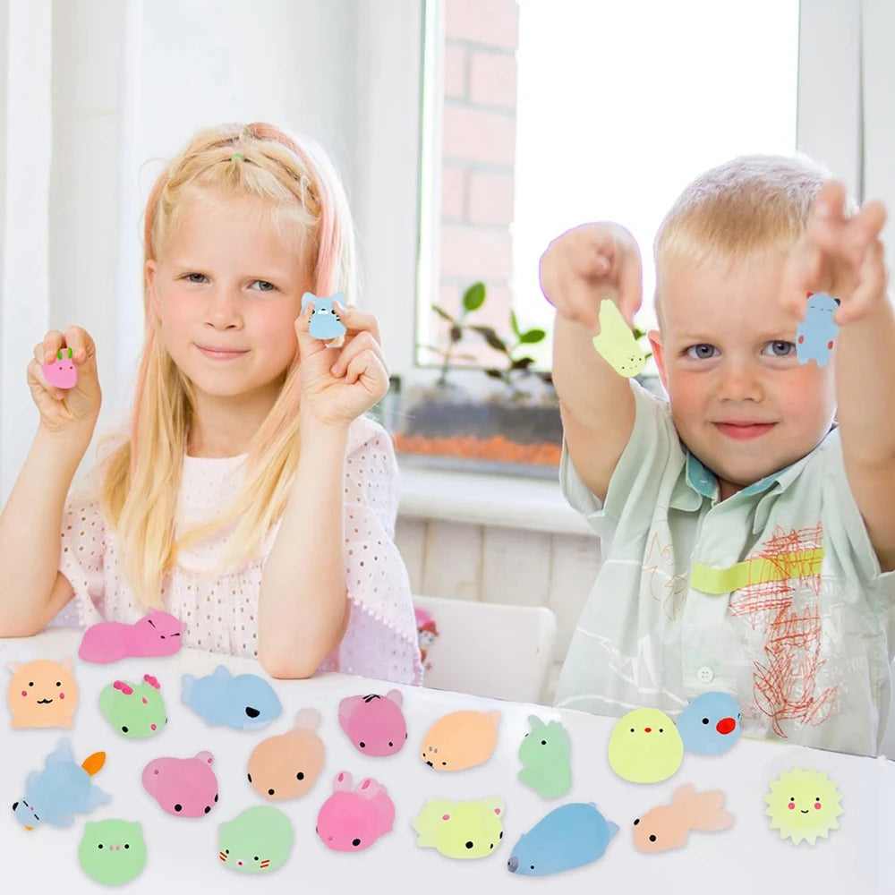 12/36PCS Kawaii Animal Squishy Toys – Glow in the Dark Mochi Stress Relief Squishies for Kids Party Favors & Sensory Play