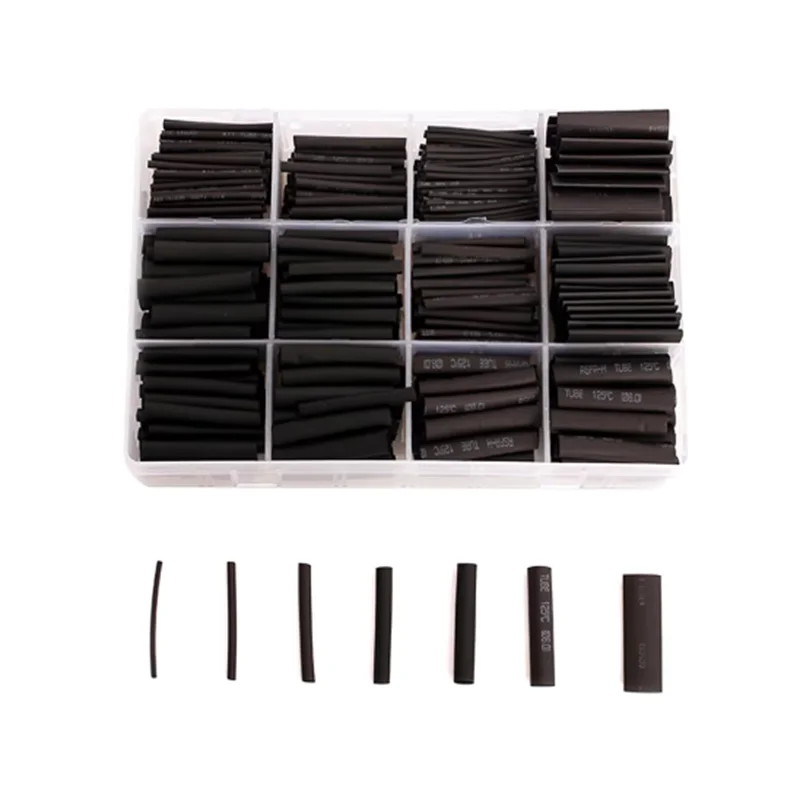 625PCS Thermoresistant Black Heat Shrink Tubing Set - 2:1 Polyolefin Sleeving for Wire & Cable Protection