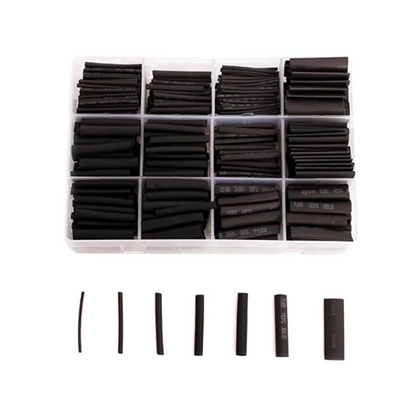 625PCS Thermoresistant Black Heat Shrink Tubing Set - 2:1 Polyolefin Sleeving for Wire & Cable Protection