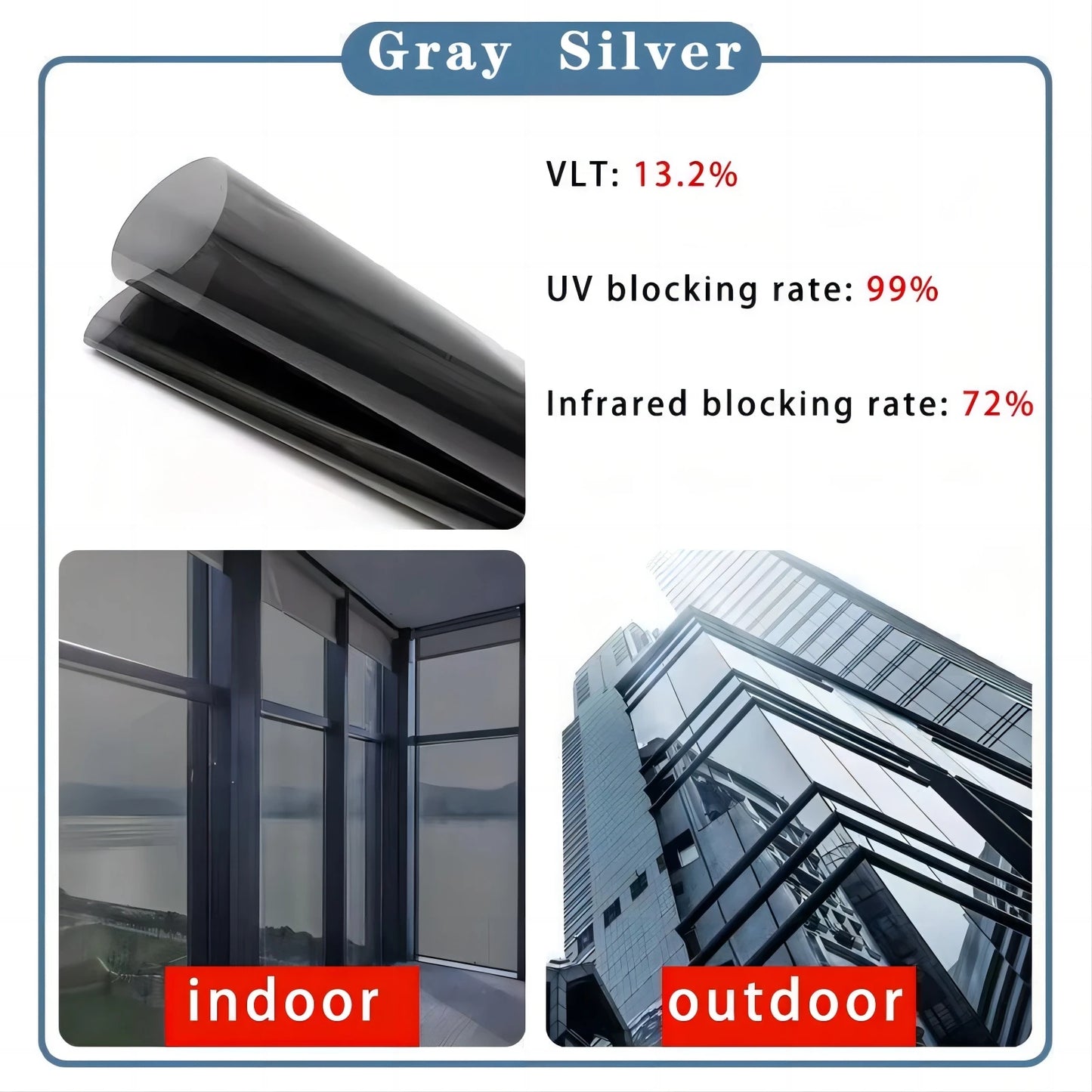 Solar Reflective Window Film - Insulation Privacy Glass Tint Sticker with 99% UV Protection for Home & Office Windows