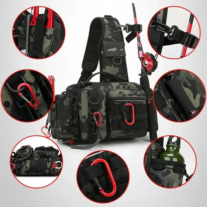 Fishing Tackle Backpack: Gear Storage Bag with Rod Holder, Fanny Pack Design for Men - Fly Fishing Sling Shoulder Bag
