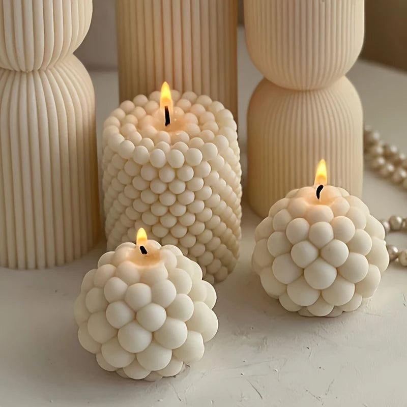 1Pcs 3D Geometry Candle Mold | Silicone Spiral Cylindrical Bubble Round Ball Shape | Scented Candle Mould for DIY Plaster Crafts Ornaments