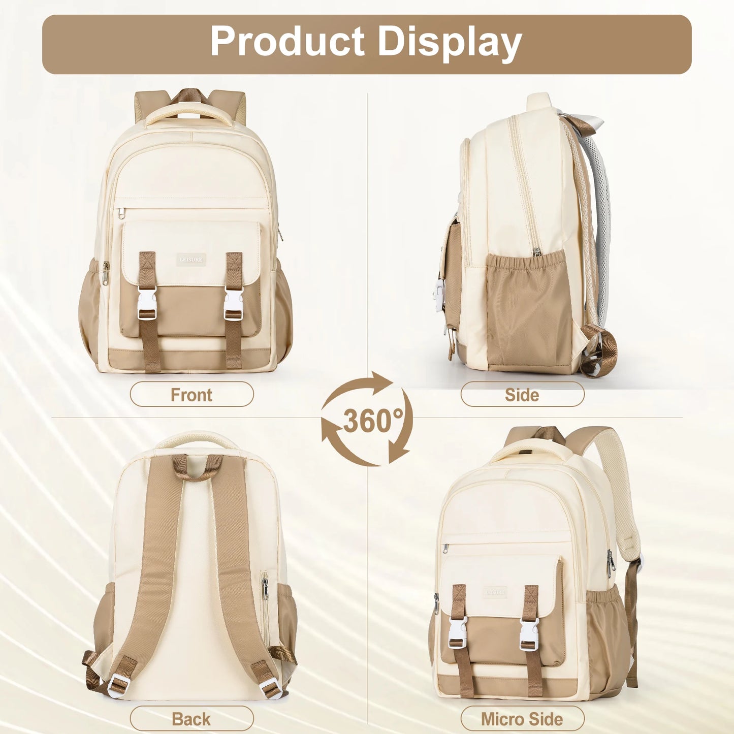High-Capacity Student Backpack | Trendy Laptop & College Bag for Women, Girls, Travel & School BookBag