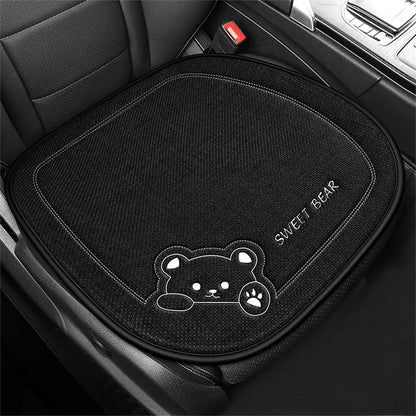 Universal Cartoon Bear Linen Car Seat Cushion - Cute, Breathable, Anti-Slip Seat Protector for Women and Everyday Driving