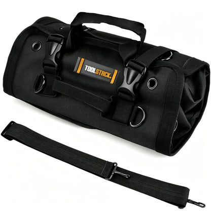 Toolstack Roll-Up Canvas Tool Bag - 4-Zipper Pocket Organizer with Hanging Strap for Hand Tools