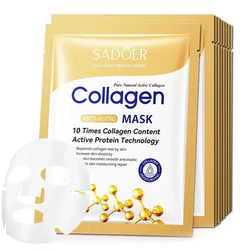 10pcs SADOER Collagen Face Masks – Anti-Wrinkle, Moisturizing & Brightening Skincare