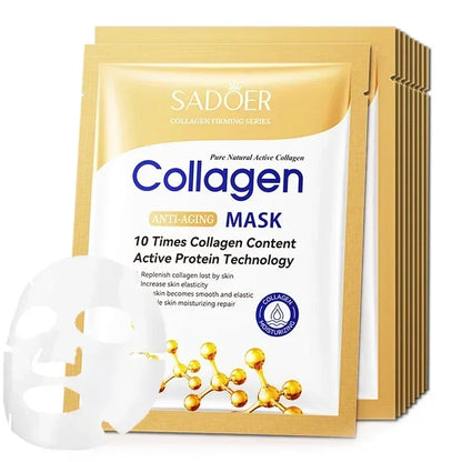 10pcs SADOER Collagen Face Masks – Anti-Wrinkle, Moisturizing & Brightening Skincare