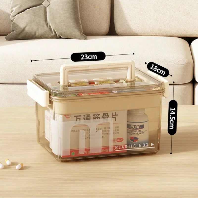 Multi-Layer Home Medicine Box – Large Capacity Transparent Medical Storage Case for First Aid & Medication Organization
