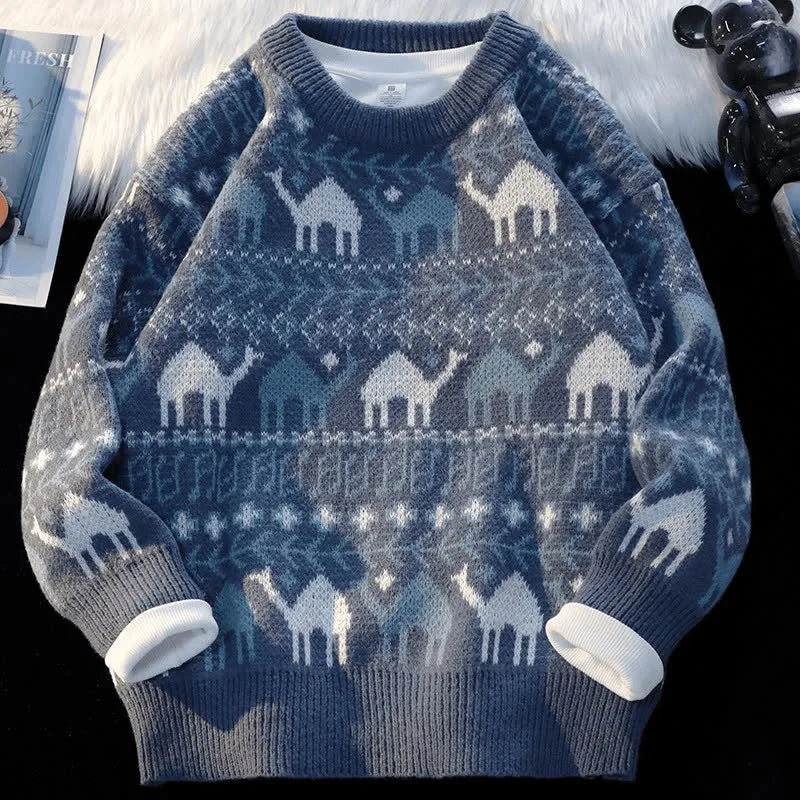 Men's Retro Knit Sweater - Loose Casual Pullover for Autumn & Winter