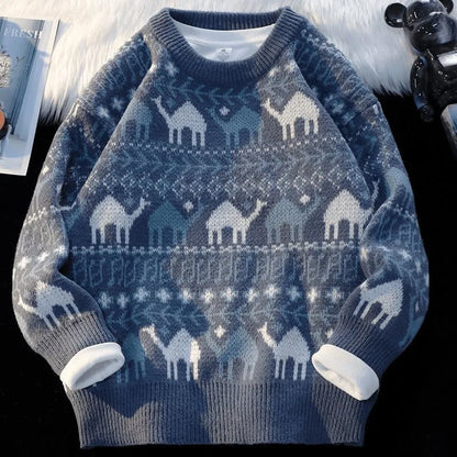 Men's Retro Knit Sweater - Loose Casual Pullover for Autumn & Winter