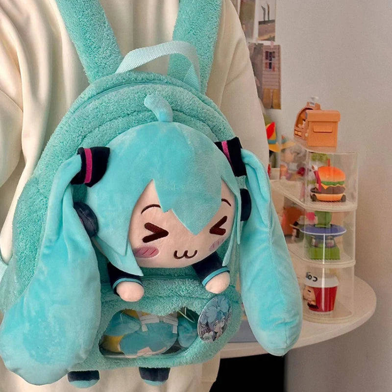 Hatsune Miku Plush Backpack – Sweet & Cute Anime Embroidery, Large Capacity Storage, Soft Toy Gift for Girls