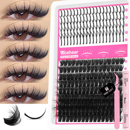 WOSHEER Lash Clusters Kit – Spiky Volume Individual Eyelash Extensions DIY Manga-Style Faux Mink Cluster Lashes