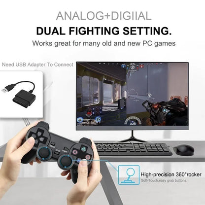 Wireless Gamepad for Sony PS2 – Controller with Double Vibration Shock Joystick for PlayStation 2 & USB PC