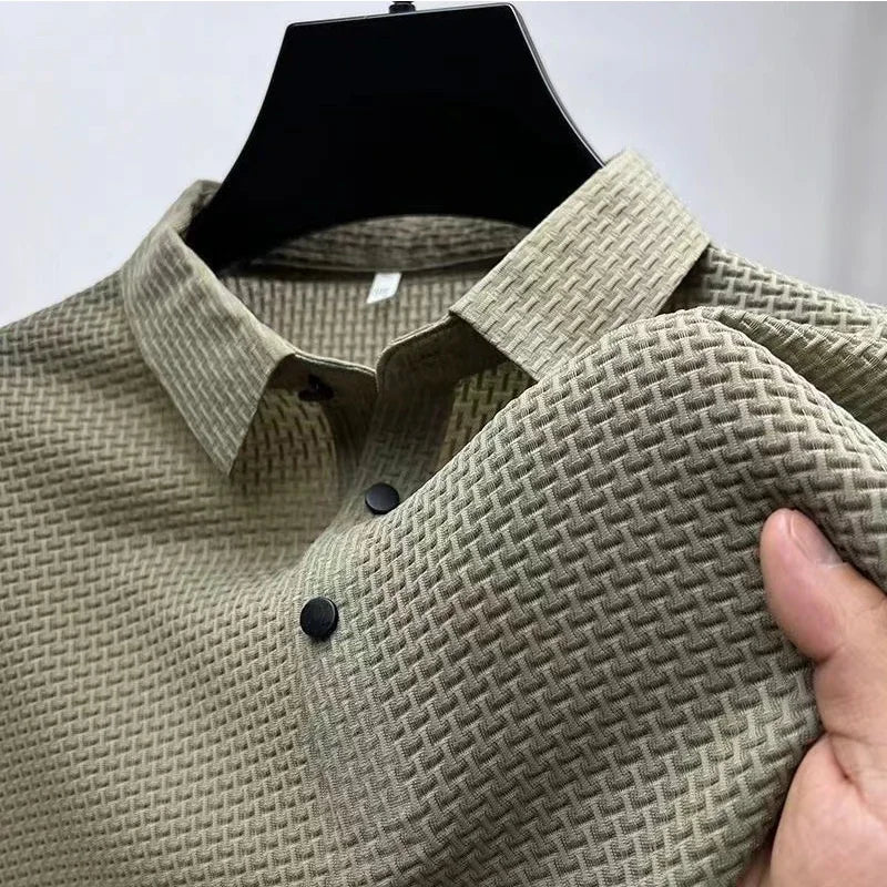 Men’s Business Casual Short Sleeve Polo — Solid Color Floral Summer Shirt, Breathable & Comfortable