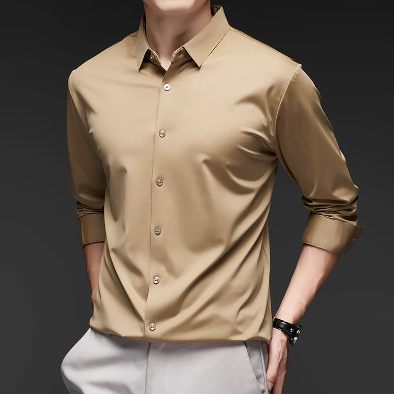 Men's Ultra-Stretch Shirt - Silky Long Sleeve Business & Casual Dress Shirt