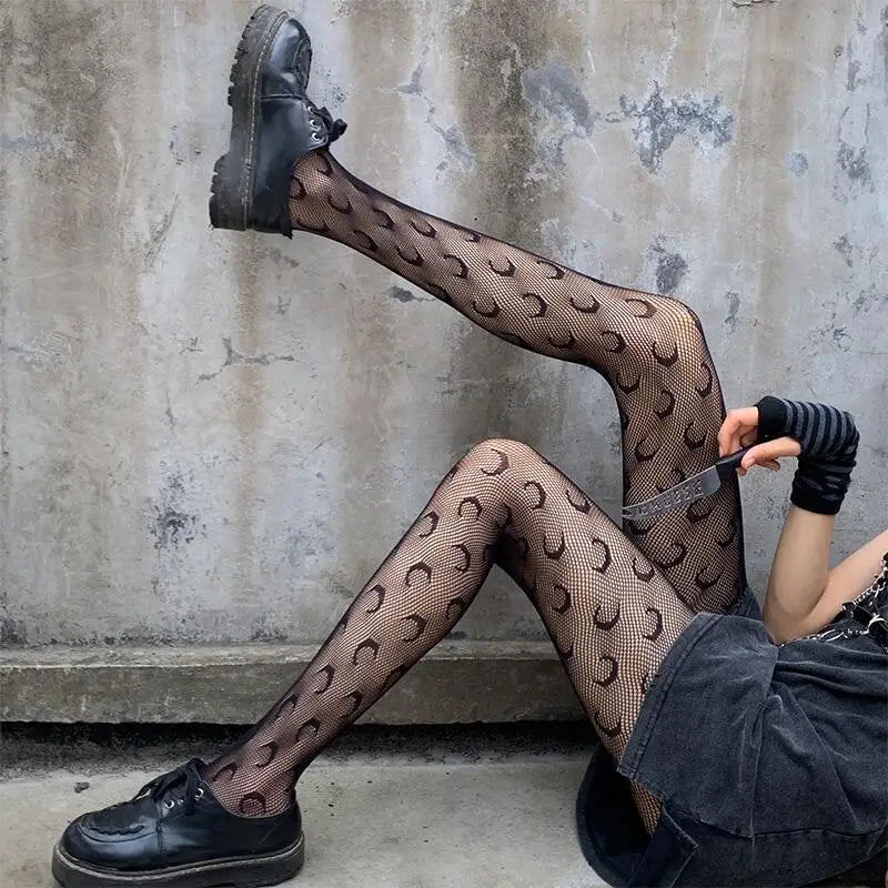 Women’s Gothic Bat Fishnet Stockings - Harajuku Emo Mesh Thigh High Tights with Sexy Alternative Lingerie Style