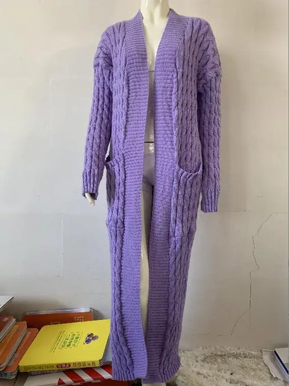 Women’s Yellow Knitted Cardigan – Long Sleeve Crochet Sweater Jacket for Autumn & Winter