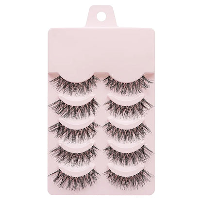 5 Pairs Manga Style Cosplay False Eyelashes – Soft Natural Short Mink Strip Lashes with Clear Band