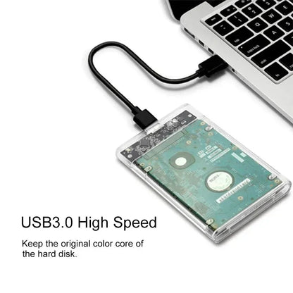 USB 3.0 2.5 Inch External Hard Drive Enclosure – Transparent SATA HDD/SSD Case, 5–6Gbps High-Speed Storage Case for Laptop & PC