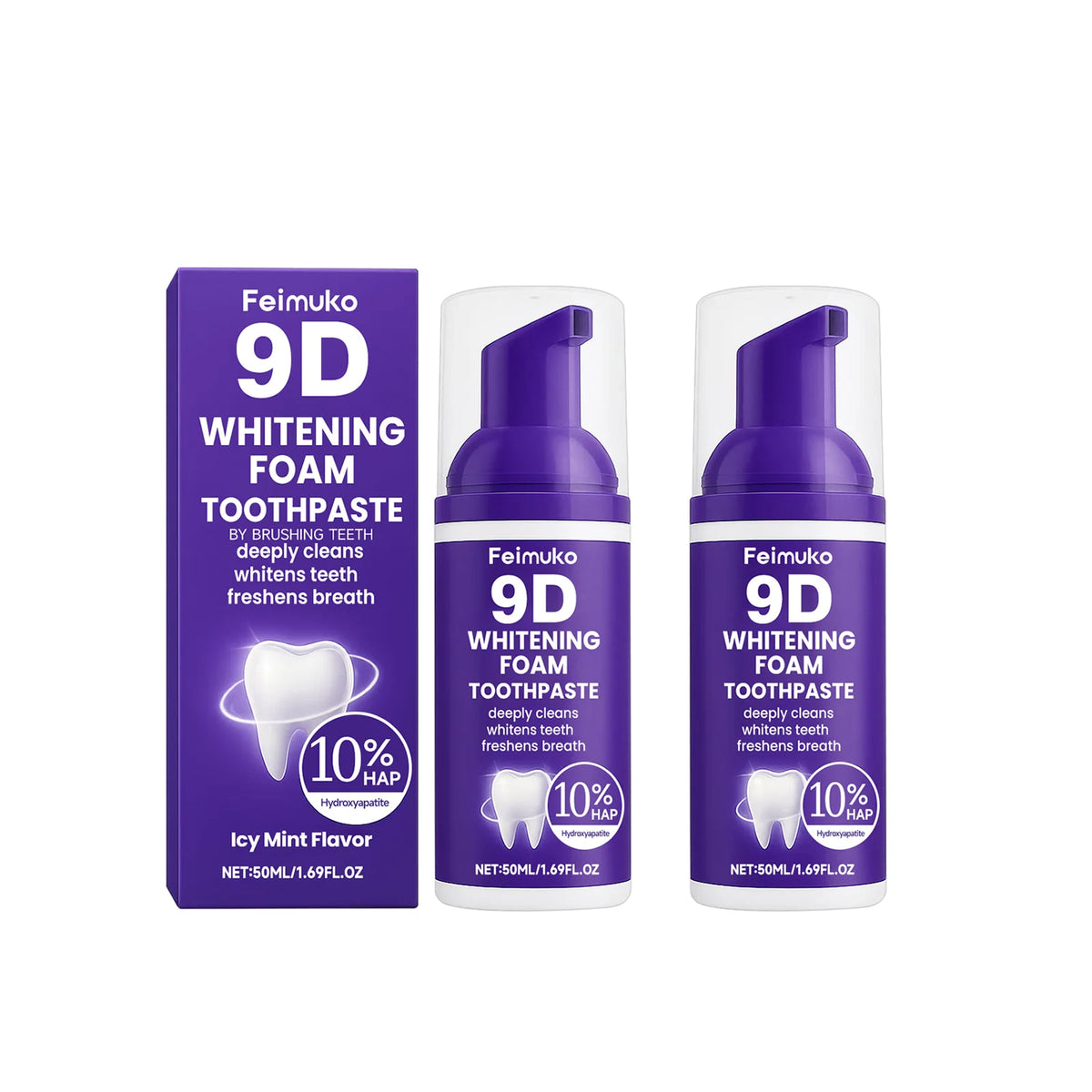 9D Purple Teeth Whitening Foam Toothpaste - 10% Hydroxyapatite, Fresh Breath, and Stain-Removing Oral Care for Travel