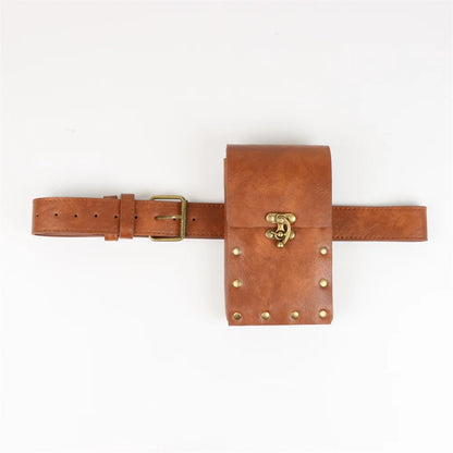 4PCS Medieval Cosplay Leather Belt Set – Copper Coin Waist Bag, Renaissance & Steam Role Playing Halloween Costume Accessories