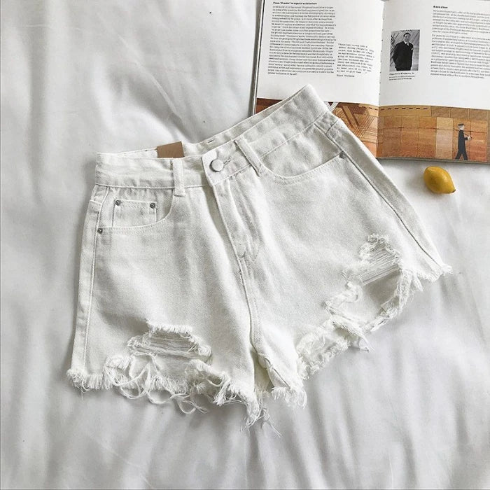 Women's High-Waist Denim Shorts – Summer Korean Y2K Cowboy Style with Tassels & Pockets