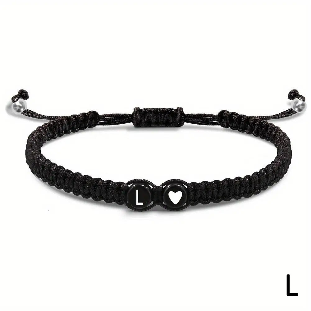 A-Z Initial Heart Bracelet - Handmade Adjustable Braided Name Jewelry Gift for Women & Men
