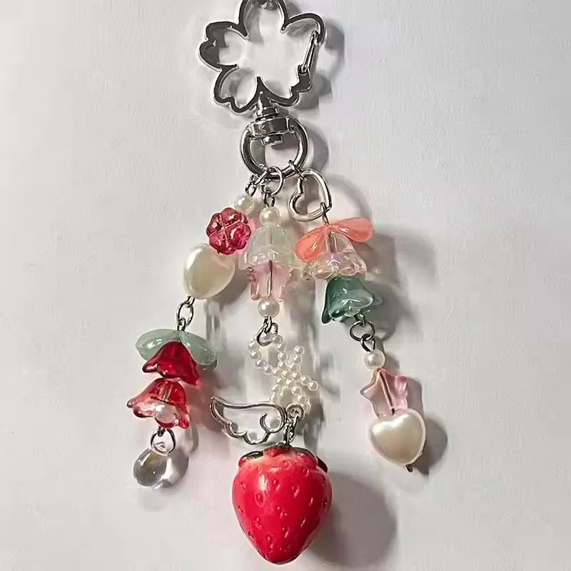 Cute Strawberry Bow Keychain - Y2K Coquette Handbag Pendant & Girls Gift Accessory