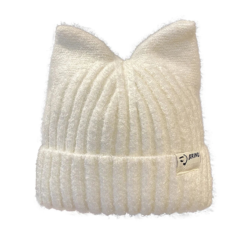 Cute Cat Ears Beanie for Women – Warm Autumn Winter Knitted Hat, Sweet Ear Protection Pullover