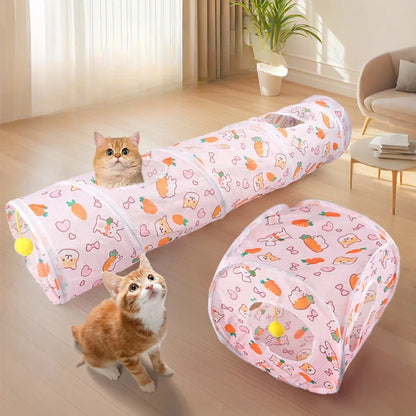 Foldable Pet Tunnel Play Tent - Carrot Design Interactive Cat & Dog Toy for Indoor Outdoor Fun