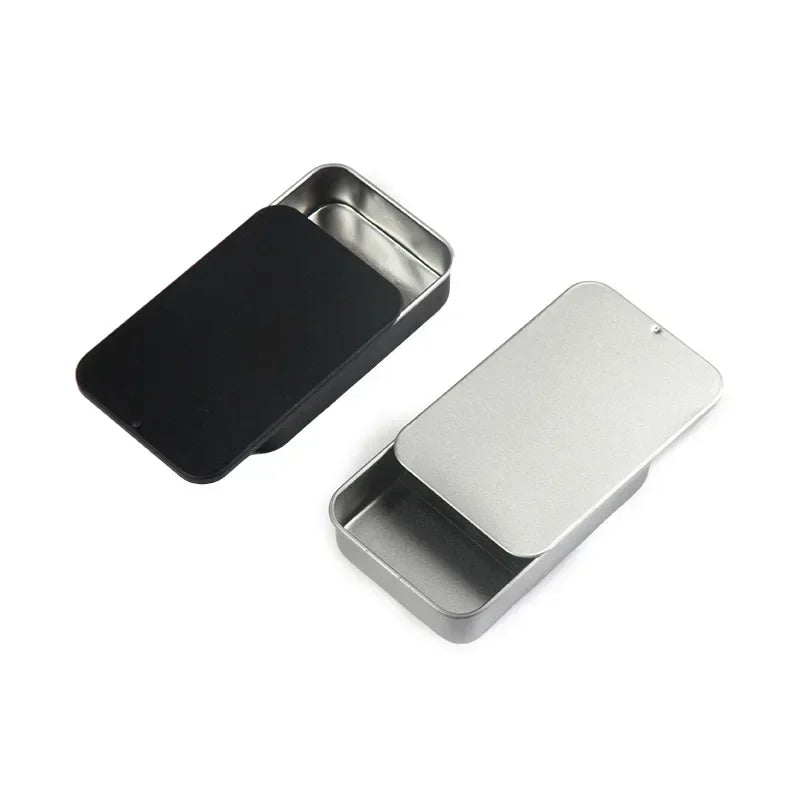 Metal Rectangular Tin Storage Box – Portable Slide-Cover Organizer for Candy, Pills & Small Items, Empty Tinplate Container
