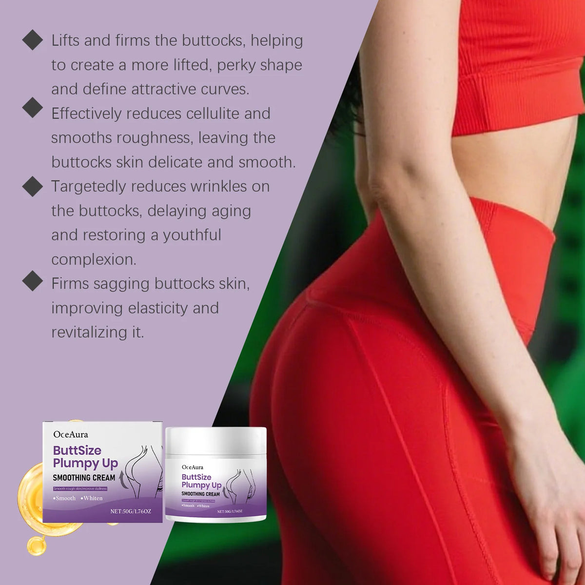 Buttock Smoothing & Firming Cream - Moisturizing Hip Massage Lotion for a Lifted, Plumper-Looking Appearance
